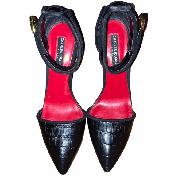 Charles Jourdan Black Ankle Strap Heels - Picture 1 of 9
